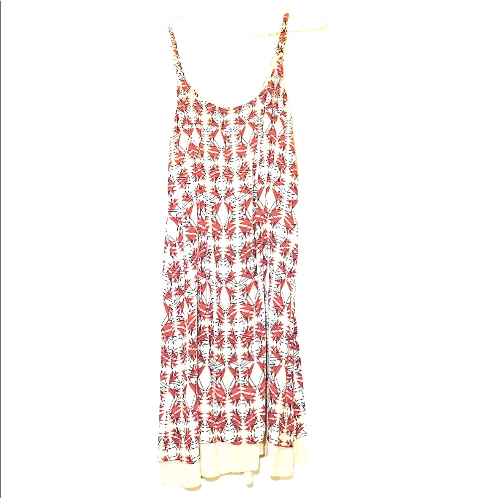 CAbi Small Geometric Print Tank Dress Red/Orange Black Tan Exposed Hem